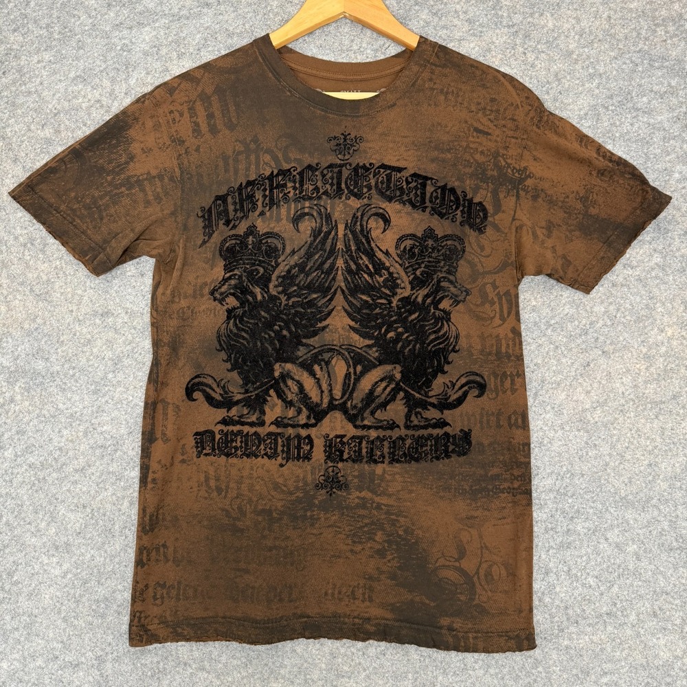 Vintage Affliction Shirt Mens Small‎ Crown Velvet Lions Wings UFC Textured Rare